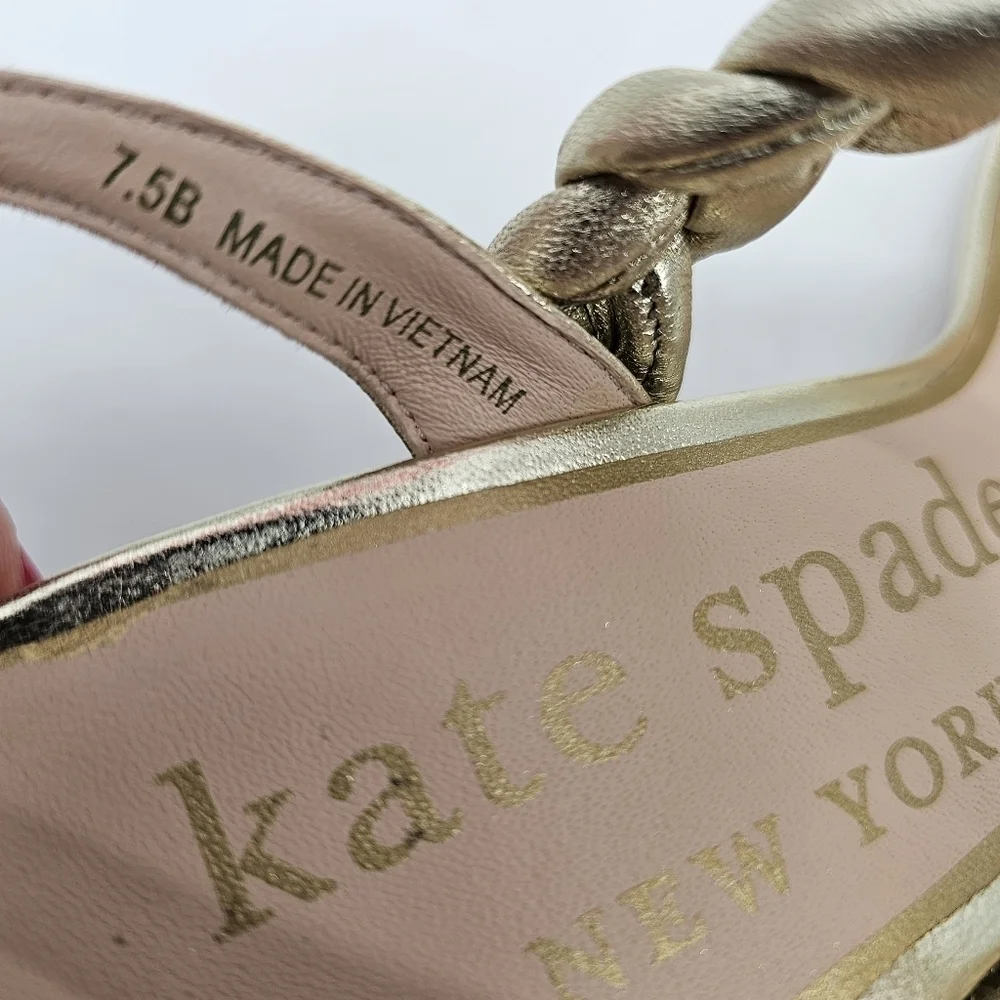 Kate Spade Saffron Heels Sandals Metallic Gold Braided in Pale Gold 7.5 NEW